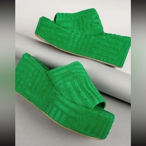 Green Wedge Slide Sandals 5.5